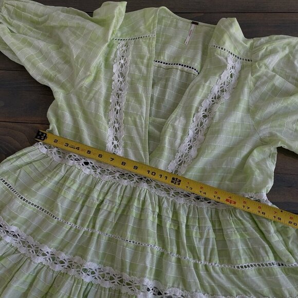 Free People Lime Green Boho Tunic Blouse Top Small 3/4 Sleeve - Women S (VV) - Picture 6 of 8